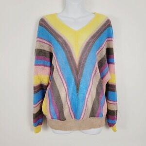 Andthewhy Chevron Colorblock Mohair Blend Deep V‎ Lightweight Sweater S/M
